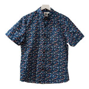Vintage Kennington Men's Leaf Print Short Sleeve Casual Button Down Shirt Size L